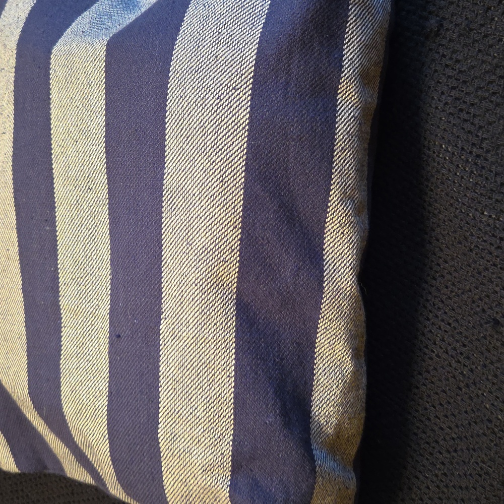 Navy & Cream Striped Canvas Tote with Tan Leather Handles - Picture 5 of 8